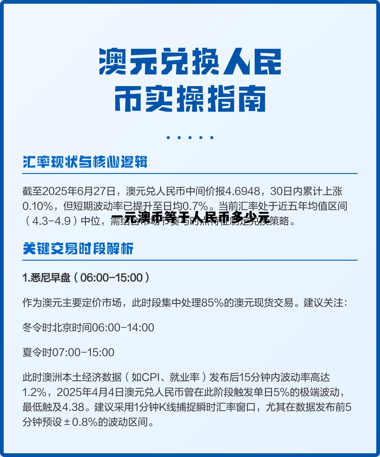 一元澳币等于人民币多少元(现在1元澳币兑换多少人民币)